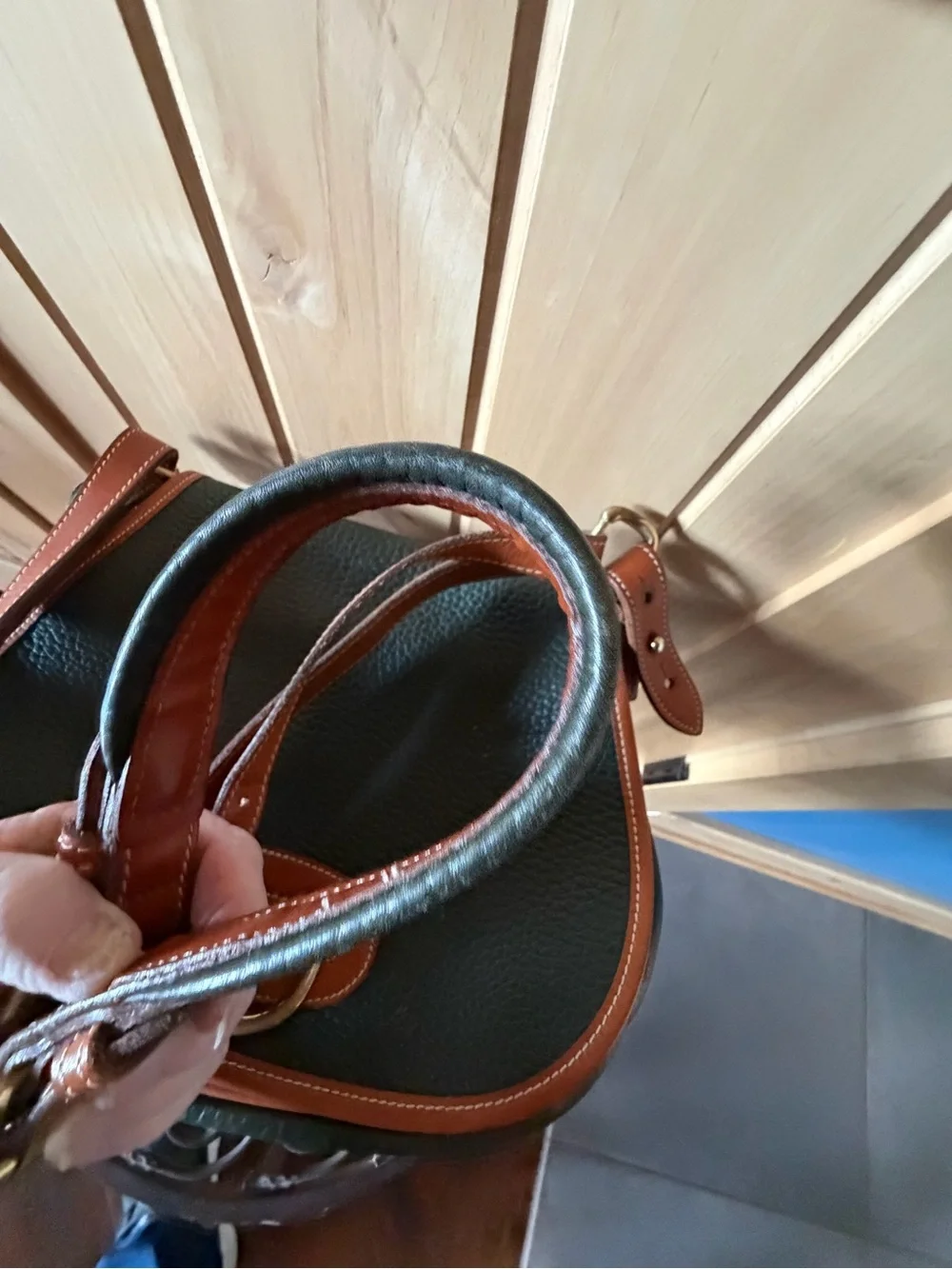 Dooney & Bourke Forrest Green Pebbled Leather Crossbody with Brown Trim